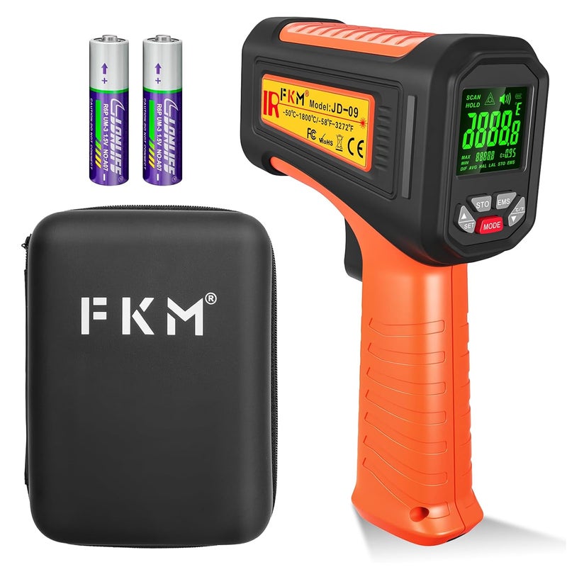 FKM 50:1-58°F ~3272°F Infrared Thermometer High Temperature Gun,Non Contact Digital IR Temp Gun,High Precision Laser Thermometer Gun for Cooking,Kilns,Forges,Engine,HVAC,Industrial and Home Repair - Image 1